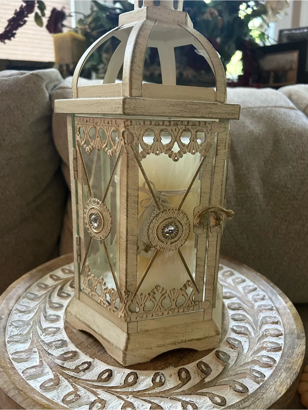 Rare Pier 1 Imports Ivory Gold Decorative Metal Lantern Home Accent Wedding
